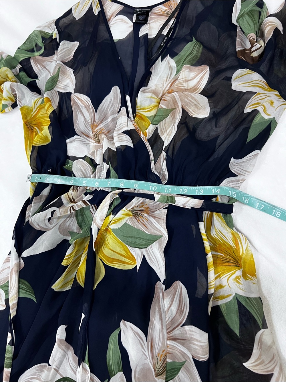 Navy Floral Wrap Maxi Dress with Self-Tie Waist - Picture 4 of 9